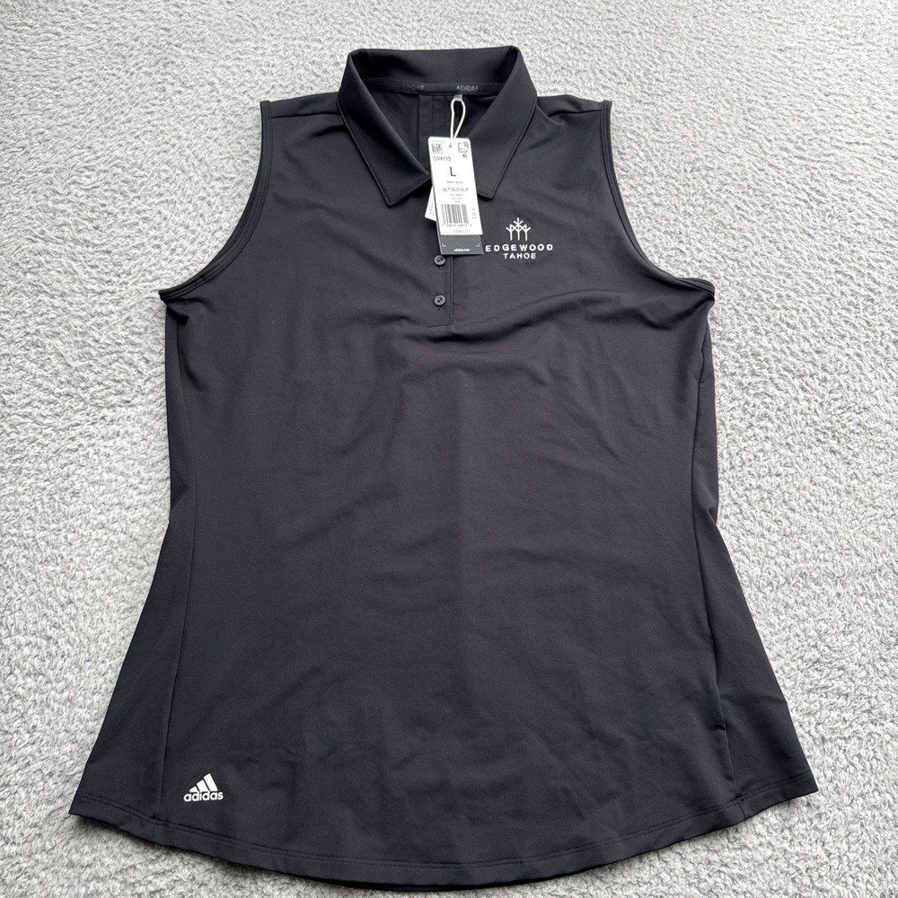 Adidas Ultimate Golf Polo Shirt Womens Large Sleeveless Black GV4715 Edgewood